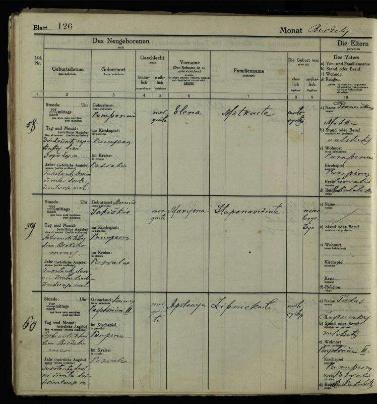 Pumpėnų Romos katalikų parapijos bažnyčios 1916–1921 metų krikšto metrikų knyga