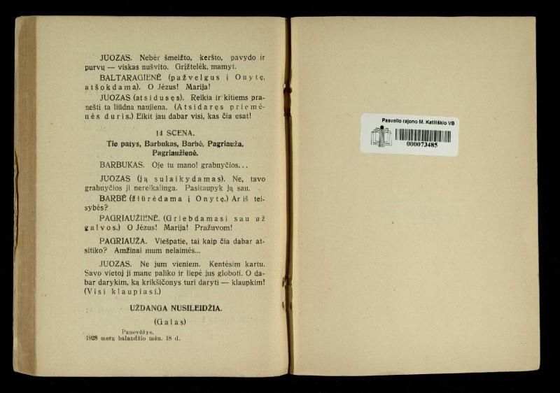 Kur laimė? : 5 veiksmų drama / J. Dobilas. – Kaunas: autoriaus leidinys, 1930. – 165, [1] p.