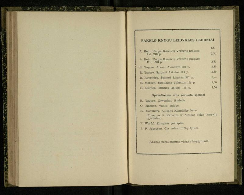 Nacionalizmas: nacionalizmas Vakaruose; Nacionalizmas Japonijoj; Nacionalizmas Indijoj / Rabindranath Tagore. – Kaunas: [s.n.], 1937. – 122, [2] p.