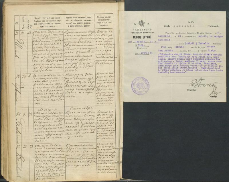 Pasvalio Romos katalikų parapijos bažnyčios 1907–1917 metų mirties metrikų knyga