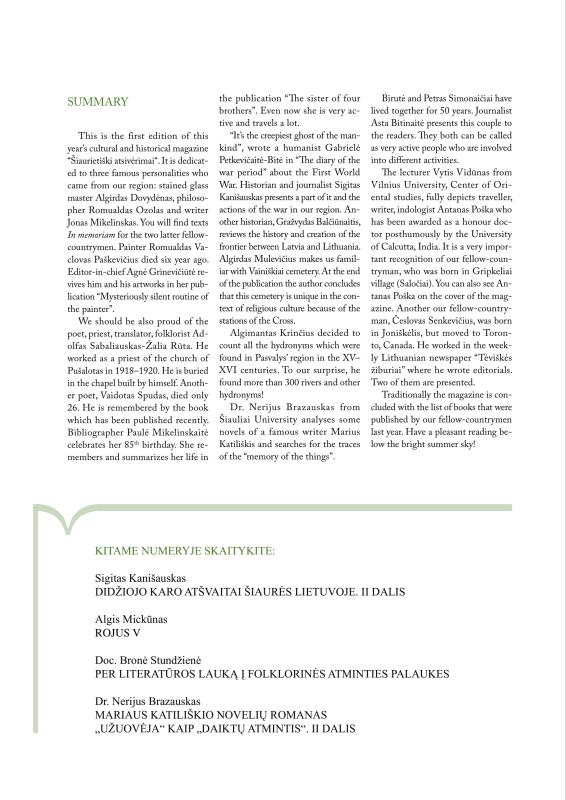 Šiaurietiški atsivėrimai : Pasvalio krašto istorijos ir kultūros žurnalas 2015, nr. 1 (38)