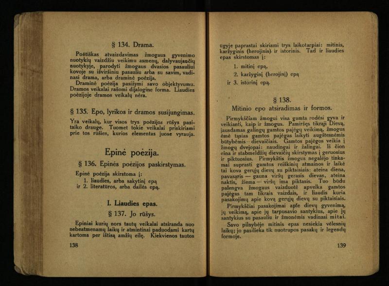 Literatūros teorija : vadovėlis aukštesniosioms mokykloms / K. Bizauskas. – 3 -ias leid. – Kaunas, 1922. – 199 p.
