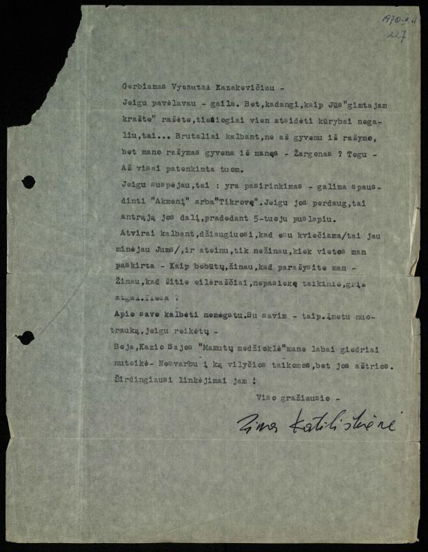 Žurnalisto Vytauto Kazakevičiaus ir rašytojų Mariaus Katiliškio, Zinaidos Nagytės-Katiliškienės korespondencija. 1966–1984 m.