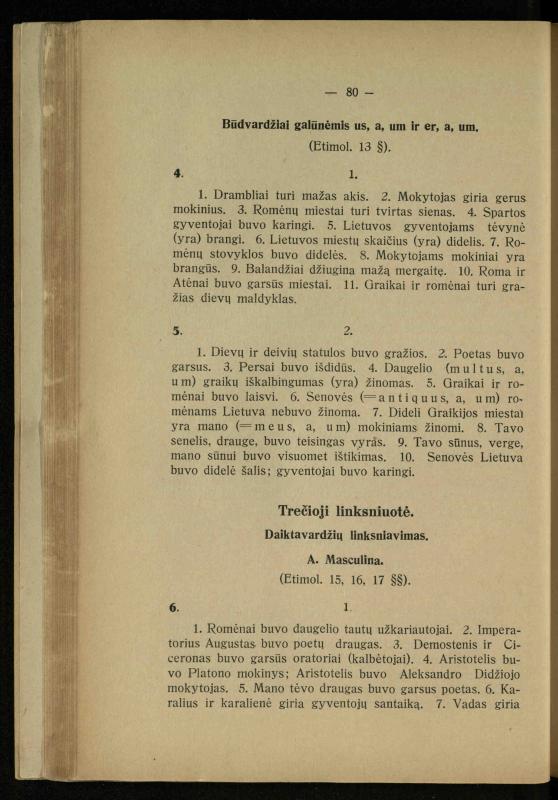 Lotynų kalbos chrestomatija: vidurinėms mokykloms vadovėlis (3-sios ir 4-sios klasės kursas) / K. Kliuksinas. – [Kaunas]: Koper. s-ga „Spaudos fondas“, 1932. – 191 p.