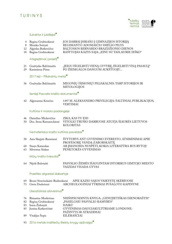 Šiaurietiški atsivėrimai : Pasvalio krašto istorijos ir kultūros žurnalas 2017, nr. 1 (42)