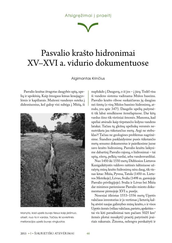 Šiaurietiški atsivėrimai : Pasvalio krašto istorijos ir kultūros žurnalas 2015, nr. 1 (38)