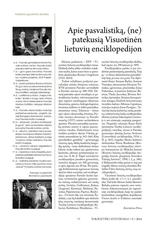 Šiaurietiški atsivėrimai : Pasvalio krašto istorijos ir kultūros žurnalas 2014, nr. 2 (37)