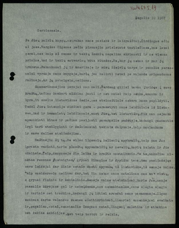 Žurnalisto Vytauto Kazakevičiaus ir rašytojų Mariaus Katiliškio, Zinaidos Nagytės-Katiliškienės korespondencija. 1966–1984 m.