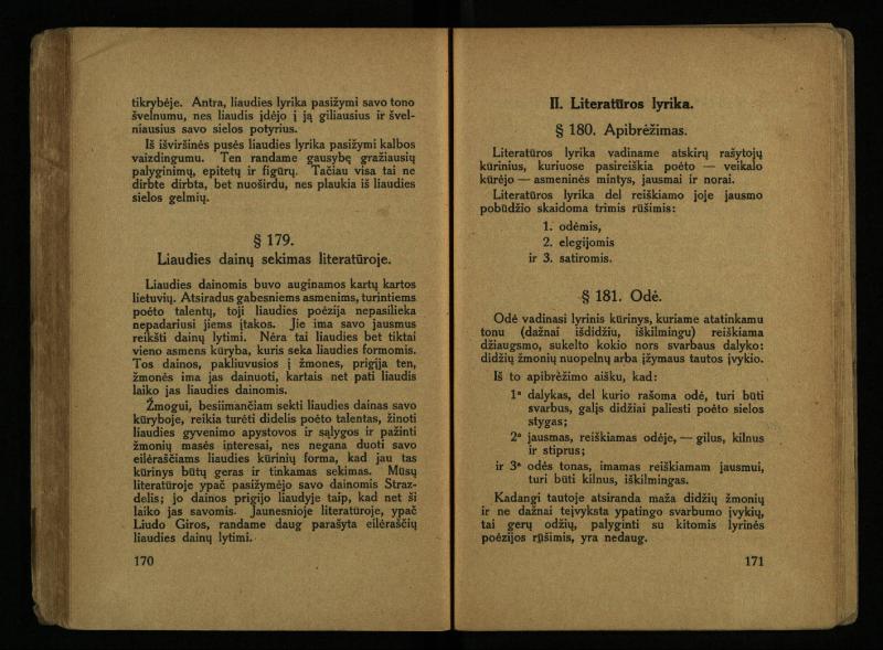 Literatūros teorija : vadovėlis aukštesniosioms mokykloms / K. Bizauskas. – 3 -ias leid. – Kaunas, 1922. – 199 p.