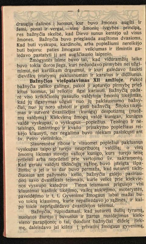 Viduramžių bažnyčios vaizdas / (historiškas piešinėlis Li); sutrumpino ir sulietuvino kun. Jonas Šepetys. – [S.l.]: [s.n.], 1912 (Vilnius: M. Kuktos sp.). – 31 p.
