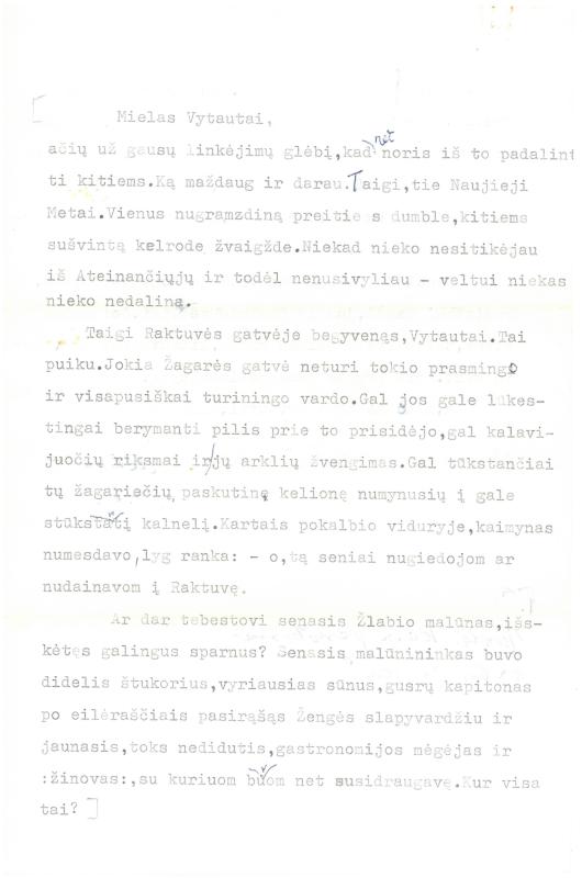 Mariaus Katiliškio 1980 m. sausio 25 d. laiškas sūnėnui Vytautui Vaitkui