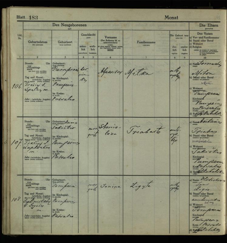 Pumpėnų Romos katalikų parapijos bažnyčios 1916–1921 metų krikšto metrikų knyga