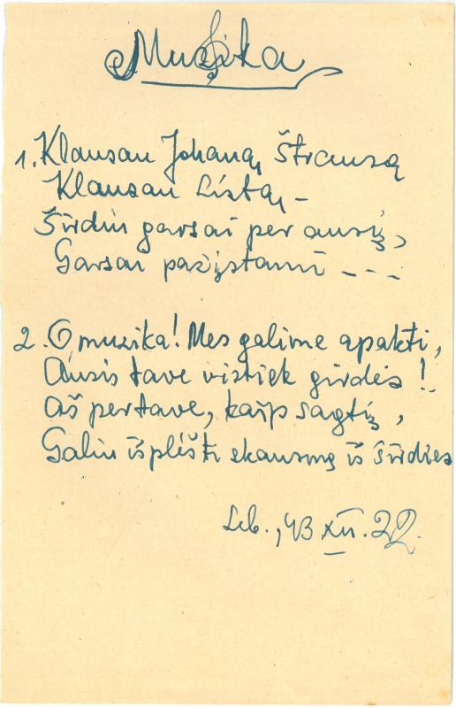 Rašytojo, savaitraščio „Tėviškės Žiburiai“ redaktoriaus Česlovo Senkevičiaus pavieniai eilėraščiai. 1943–1949 m.