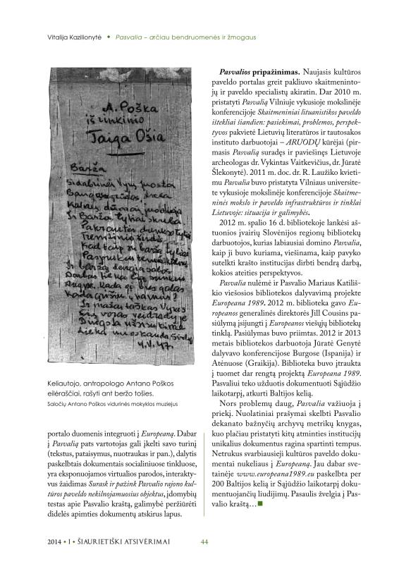 Šiaurietiški atsivėrimai : Pasvalio krašto istorijos ir kultūros žurnalas 2014, nr. 1 (36)