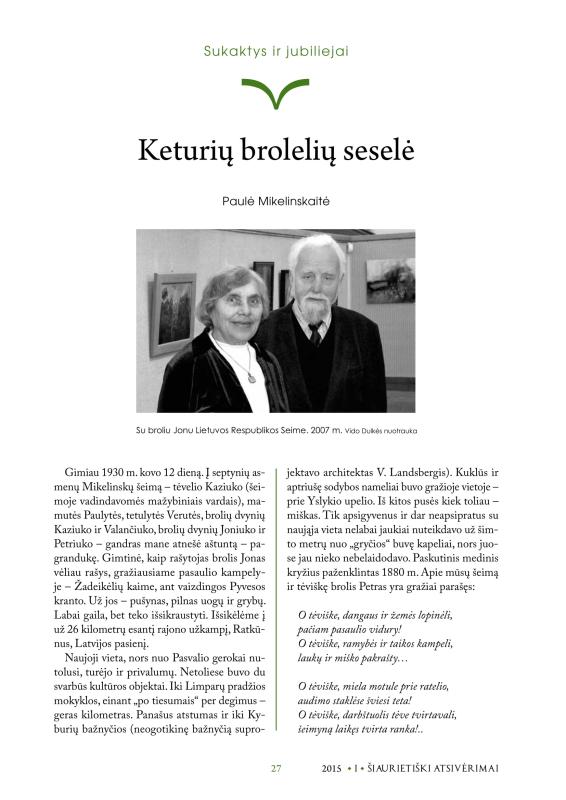 Šiaurietiški atsivėrimai : Pasvalio krašto istorijos ir kultūros žurnalas 2015, nr. 1 (38)