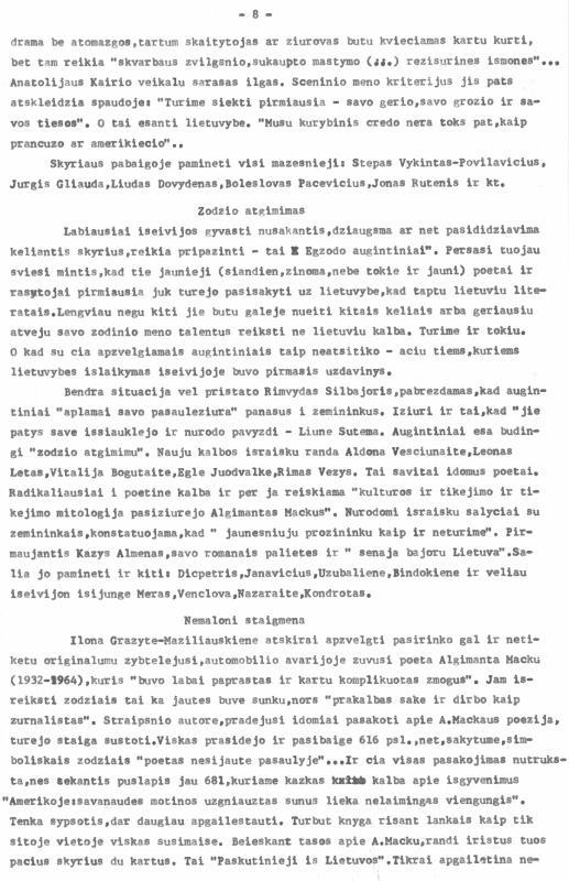 Rašytojo, savaitraščio „Tėviškės Žiburiai“ redaktoriaus Česlovo Senkevičiaus recenzija „Nudžiūvusios šakos žiedai. Susipažinus su leidiniu „Lietuvių egzodo literatūra 1945–1990“