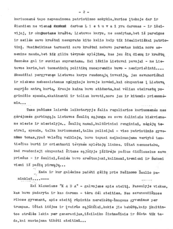 Rašytojo, savaitraščio „Tėviškės Žiburiai“ redaktoriaus Česlovo Senkevičiaus paskaitos „Vėl susirinkome prisiminti savąją kariuomenę“ tekstas