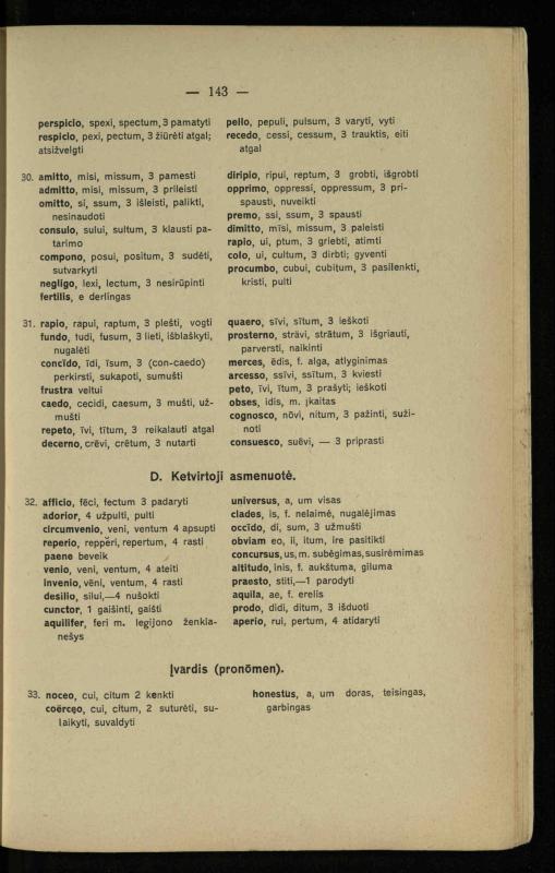 Lotynų kalbos chrestomatija: vidurinėms mokykloms vadovėlis (3-sios ir 4-sios klasės kursas) / K. Kliuksinas. – [Kaunas]: Koper. s-ga „Spaudos fondas“, 1932. – 191 p.