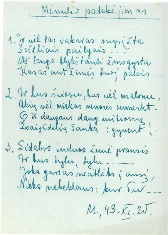 Rašytojo, savaitraščio „Tėviškės Žiburiai“ redaktoriaus Česlovo Senkevičiaus pavieniai eilėraščiai. 1943–1949 m.