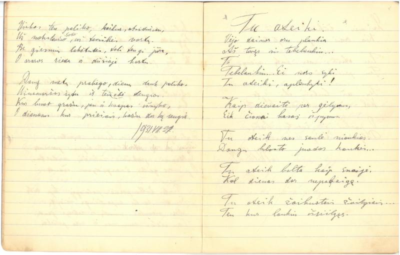 Albino Vaitkaus (Mariaus Katiliškio) eilėraščių sąsiuvinis „Mano žodžiai“. II dal. 1931 m.