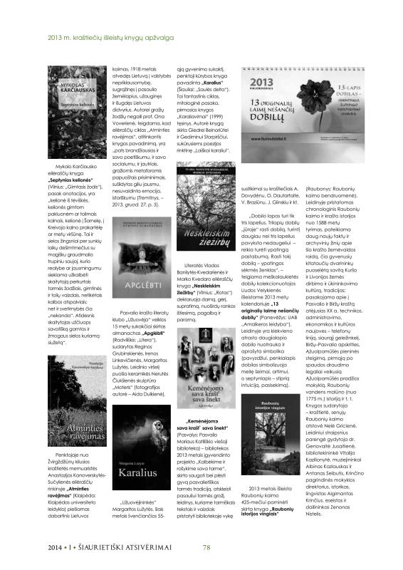 Šiaurietiški atsivėrimai : Pasvalio krašto istorijos ir kultūros žurnalas 2014, nr. 1 (36)