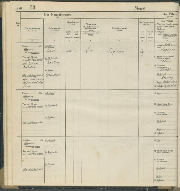 Daujėnų Romos katalikų parapijos bažnyčios 1917–1918 metų krikšto metrikų knyga