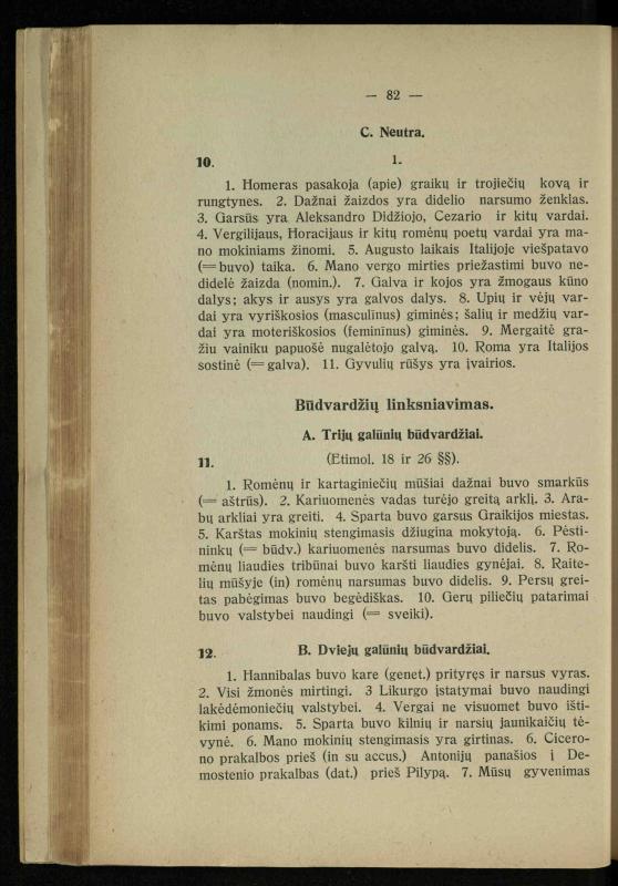 Lotynų kalbos chrestomatija: vidurinėms mokykloms vadovėlis (3-sios ir 4-sios klasės kursas) / K. Kliuksinas. – [Kaunas]: Koper. s-ga „Spaudos fondas“, 1932. – 191 p.