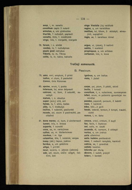 Lotynų kalbos chrestomatija: vidurinėms mokykloms vadovėlis (3-sios ir 4-sios klasės kursas) / K. Kliuksinas. – [Kaunas]: Koper. s-ga „Spaudos fondas“, 1932. – 191 p.