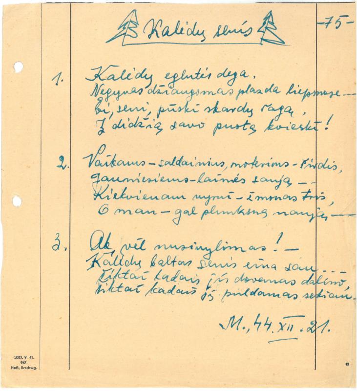 Rašytojo, savaitraščio „Tėviškės Žiburiai“ redaktoriaus Česlovo Senkevičiaus eilėraščiai. 1944–1946 m.