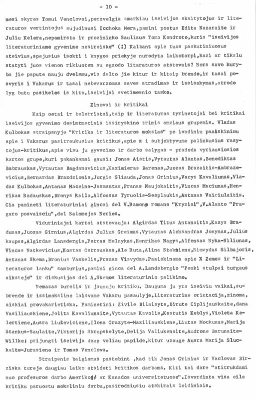 Rašytojo, savaitraščio „Tėviškės Žiburiai“ redaktoriaus Česlovo Senkevičiaus recenzija „Nudžiūvusios šakos žiedai. Susipažinus su leidiniu „Lietuvių egzodo literatūra 1945–1990“