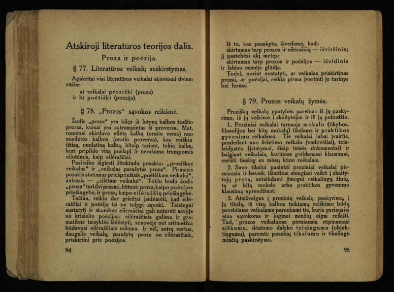 Literatūros teorija : vadovėlis aukštesniosioms mokykloms / K. Bizauskas. – 3 -ias leid. – Kaunas, 1922. – 199 p.