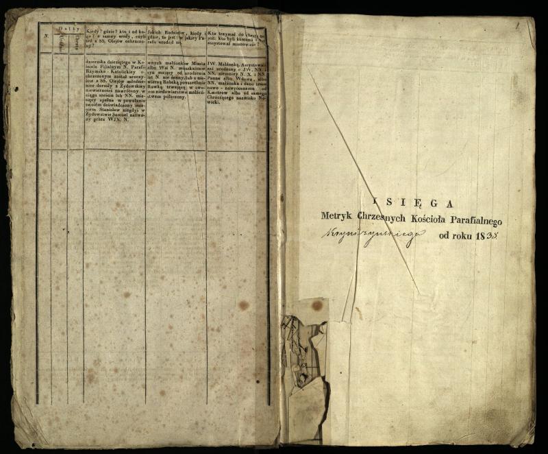 Krinčino Romos katalikų parapijos bažnyčios 1838–1848 metų krikšto metrikų knyga