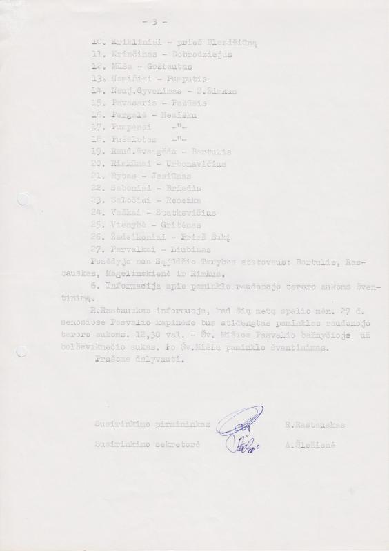 Lietuvos Sajūdžio Pasvalio rajono Tarybos susirinkimo, įvykusio 1991 m. spalio 24 d.,  PROTOKOLAS Nr. 25