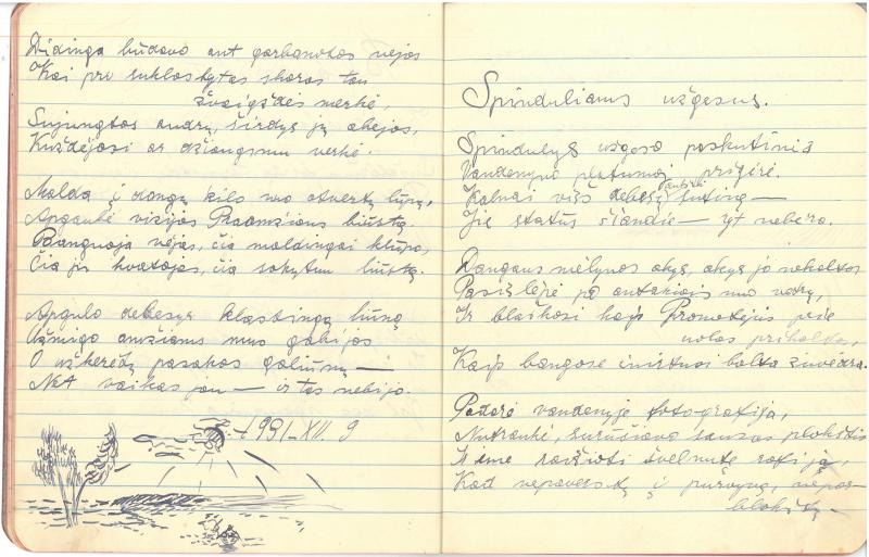 Albino Vaitkaus (Mariaus Katiliškio) eilėraščių sąsiuvinis „Eilėraščiai“. III dal. Žagarė–Katiliškės. 1931.XI.12