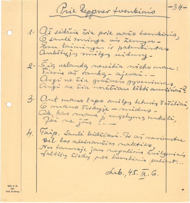 Rašytojo, savaitraščio „Tėviškės Žiburiai“ redaktoriaus Česlovo Senkevičiaus eilėraščiai. 1944–1946 m.