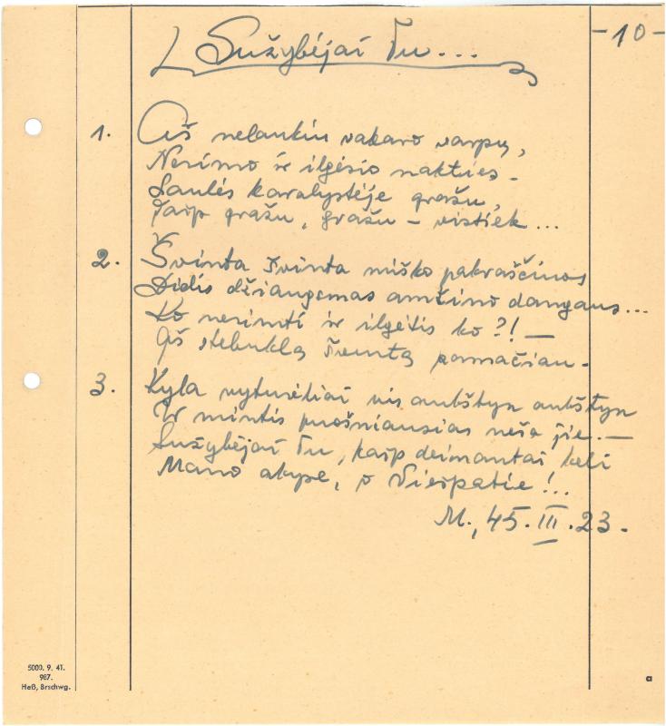 Rašytojo, savaitraščio „Tėviškės Žiburiai“ redaktoriaus Česlovo Senkevičiaus eilėraščiai. 1944–1946 m.