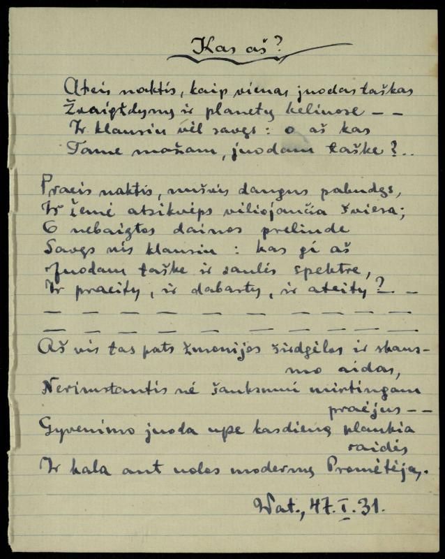 Rašytojo, savaitraščio „Tėviškės Žiburiai“ redaktoriaus Česlovo Senkevičiaus pavieniai eilėraščiai. 1943–1949 m.