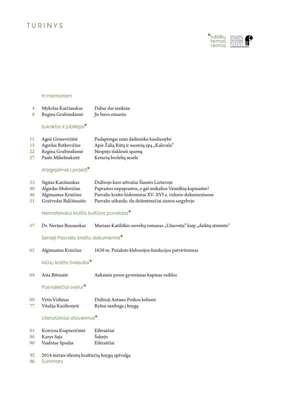 Šiaurietiški atsivėrimai : Pasvalio krašto istorijos ir kultūros žurnalas 2015, nr. 1 (38)