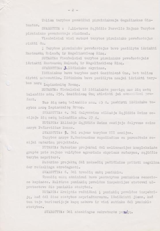 Lietuvos Sajūdžio Pasvalio rajono Tarybos susirinkimo, įvykusio 1991 m. balandžio 25 d., PROTOKOLAS Nr. 9