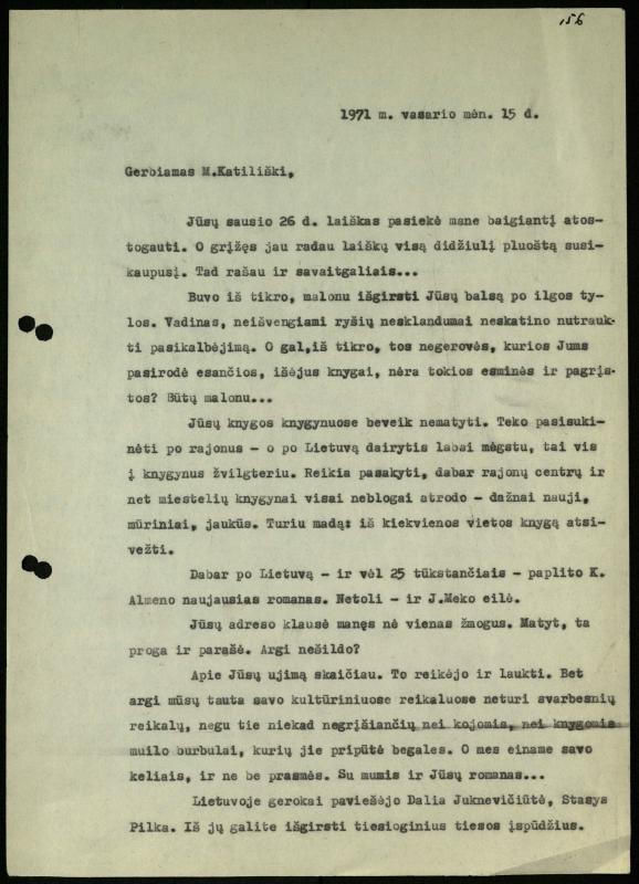 Žurnalisto Vytauto Kazakevičiaus ir rašytojų Mariaus Katiliškio, Zinaidos Nagytės-Katiliškienės korespondencija. 1966–1984 m.