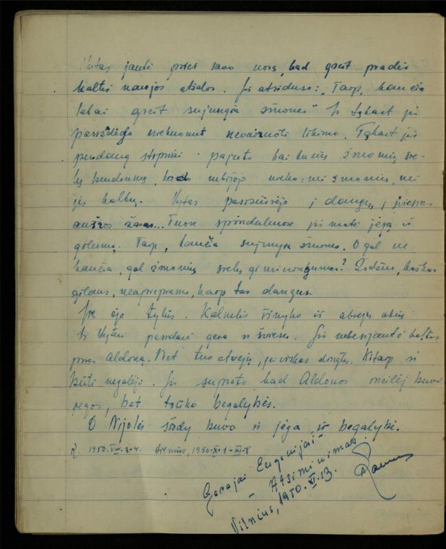 Žurnalisto, literato, vertėjo Kazimiero Pūro kūrybos I sąsiuvinis. Apsakymas (autobiografinė impresija), 1950 m.