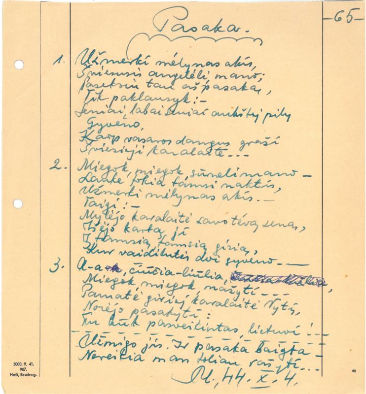 Rašytojo, savaitraščio „Tėviškės Žiburiai“ redaktoriaus Česlovo Senkevičiaus eilėraščiai. 1944–1946 m.