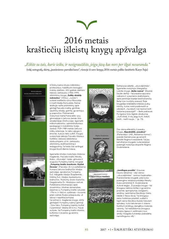 Šiaurietiški atsivėrimai : Pasvalio krašto istorijos ir kultūros žurnalas 2017, nr. 1 (42)