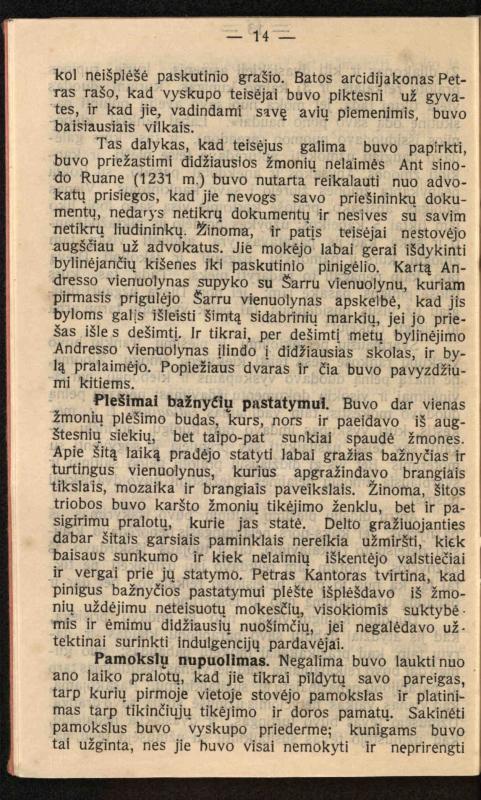 Viduramžių bažnyčios vaizdas / (historiškas piešinėlis Li); sutrumpino ir sulietuvino kun. Jonas Šepetys. – [S.l.]: [s.n.], 1912 (Vilnius: M. Kuktos sp.). – 31 p.