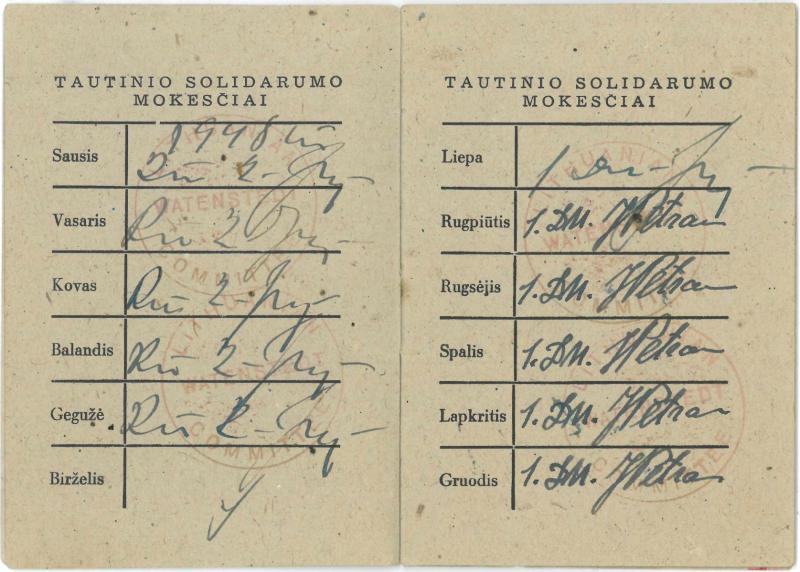 Lietuvių tremtinių bendruomenės mokesčių knygelė, išduota Česlovui Senkevičiui. 1948–1950 m.