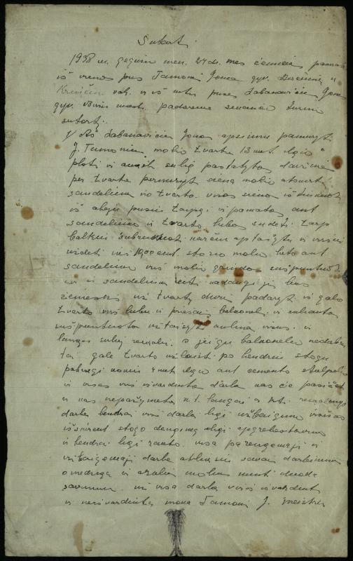 Biržų miesto gyventojo Jono Labanavičiaus sutartis su Biržų apskrities Krinčino valsčiaus Berčiūnų kaimo gyventoju Jonu Tamoniu dėl tvarto statybos, 1938 m.
