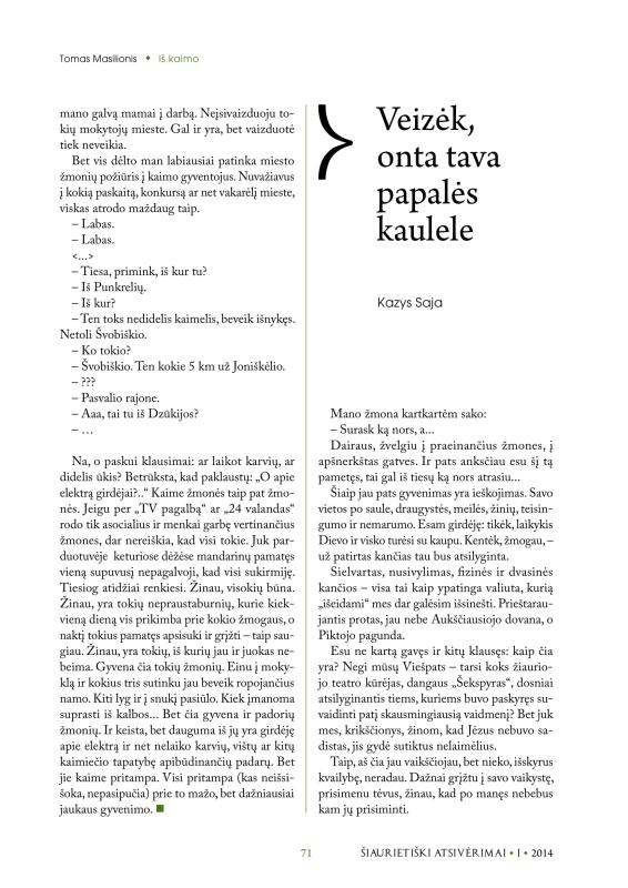 Šiaurietiški atsivėrimai : Pasvalio krašto istorijos ir kultūros žurnalas 2014, nr. 1 (36)
