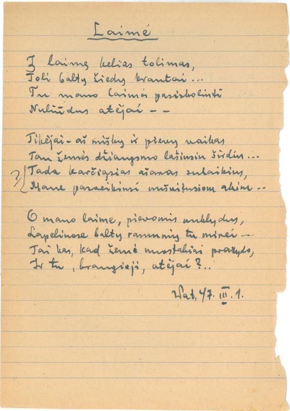Rašytojo, savaitraščio „Tėviškės Žiburiai“ redaktoriaus Česlovo Senkevičiaus pavieniai eilėraščiai. 1943–1949 m.