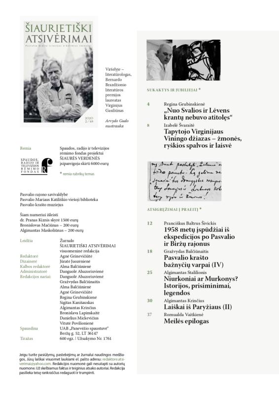 Šiaurietiški atsivėrimai : Pasvalio krašto istorijos ir kultūros žurnalas 2020, nr. 2 (49)