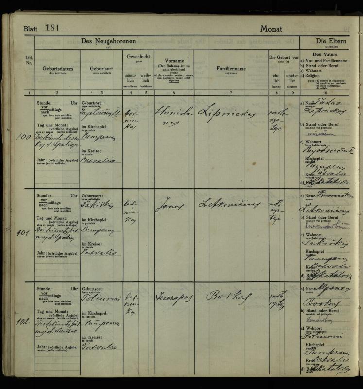 Pumpėnų Romos katalikų parapijos bažnyčios 1916–1921 metų krikšto metrikų knyga